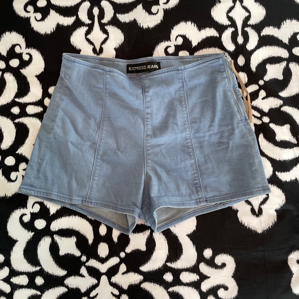 Express high waist blue short with side zipper
